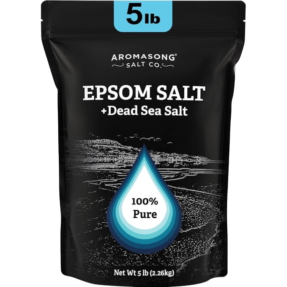 Aromasong Epsom Salt with Dead Sea Salt for Soaking - Bulk 5 Lb - 100% Pure Bath Salt, Foot & Muscle Soak