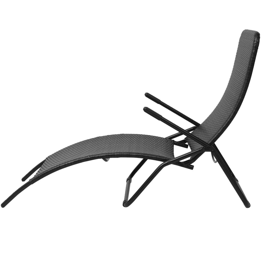 Kepooman 57" Outdoor Patio Folding Rattan Sun Lounger for Beach Poly, Black Kepooman 57" Outdoor Patio Folding Rattan Sun Lounger for Beach Poly, Black