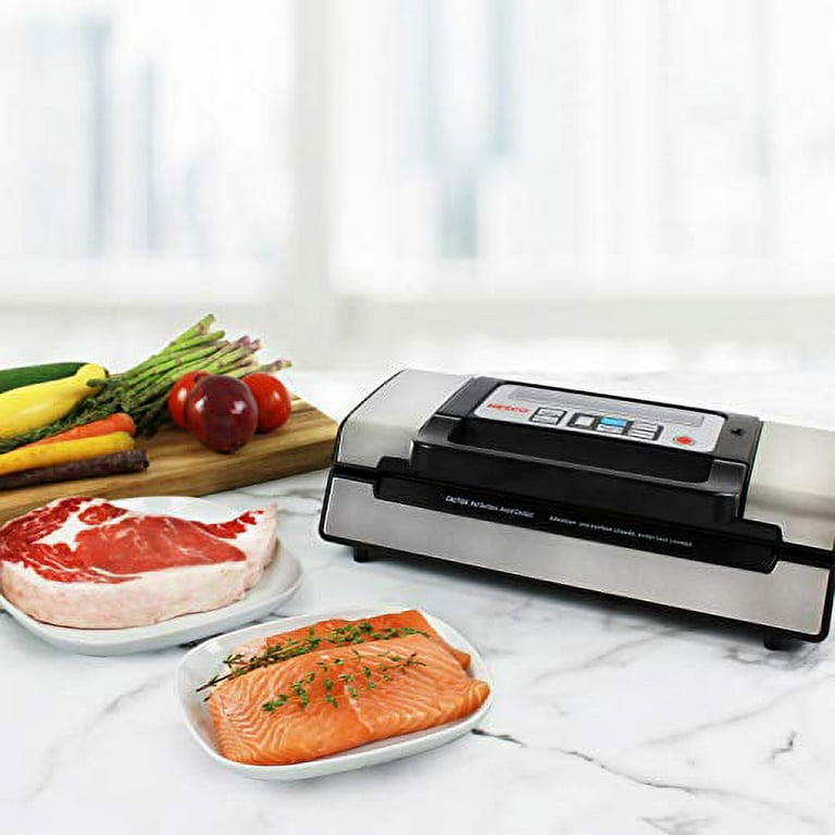 Nesco 10568 NESCO VS-12 Deluxe Food Vacuum Sealer Starter Kit with Vacuum  Sealer Bags and Viewing Lid, Compact, Silver