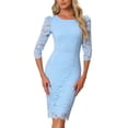 thumbnail image 2 of INSPIRE CHIC Women's Elegant Lace Dress 3/4 Sleeve Wedding Guest Bodycon Cocktail Dresses XS Light Blue, 2 of 4