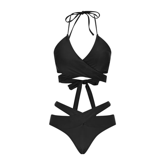 Arnsht Women's High Waisted Bikini Sets Summer Solid Color Spaghetti Straps Two Piece Swimsuit Bathing Suit Beachwear Black L