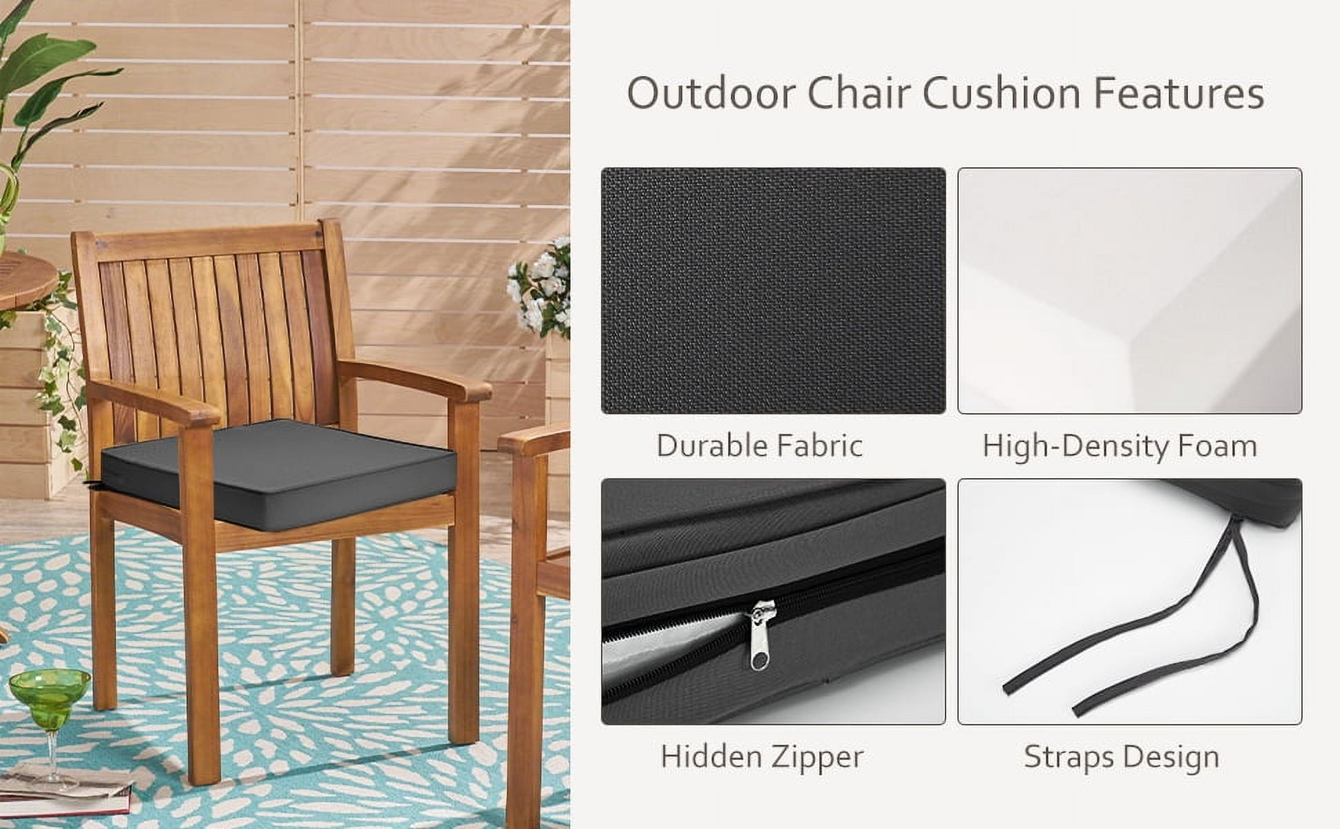 Juiluna Patio Chair Cushion for Outdoor Furniture 19x19x4 Inch, Waterproof Outdoor Seat Cushions for Patio Furniture, Garden Sofa Couch Chair Cushions with Ties, Set of 2, Dark Gray