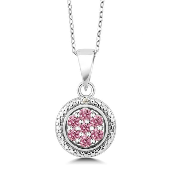 Gem Stone King 925 Sterling Silver Pink Lab Grown Diamond Necklace Round Pendant Necklace for Women (0.34 Cttw, Gemstone Birthstone, with 18 inch Chain)