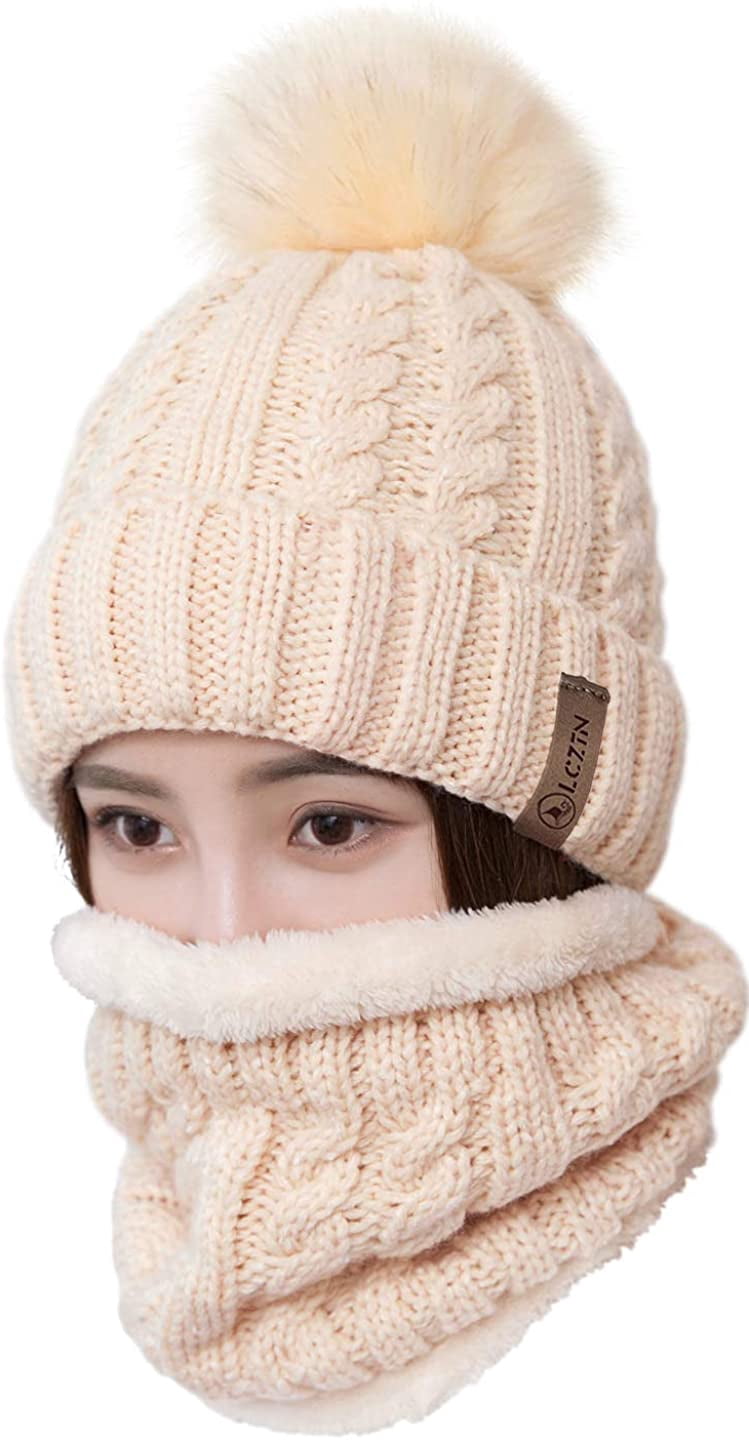 Womens Pom Beanie Hat Scarf Set Girls 