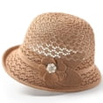 thumbnail image 5 of Women's Crochet Knit Cloche Bucket Hat Elegant Floral Pearl Embellished Fisherman Caps Party Church Wedding Sun Hat Khaki, 5 of 5