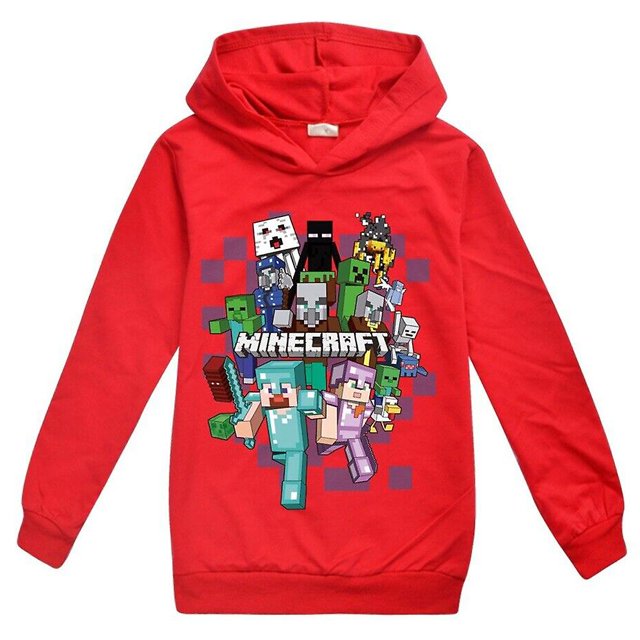 Kids Boys Girls Minecraft Print Hoodie Casual Long Sleeve Hooded Pullover Tops 5-12 Years zhangyuxiang LED