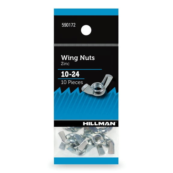 Hillman Wing Nuts, 10-24, Tool Free, Zinc Plated, Steel, Pack of 10