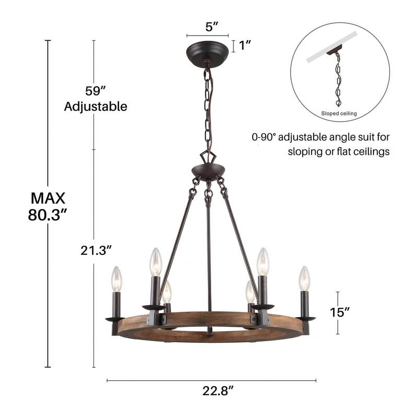LNC 6-Light Wagon Wheel Chandelier with Wood Frame and Bronze Accents