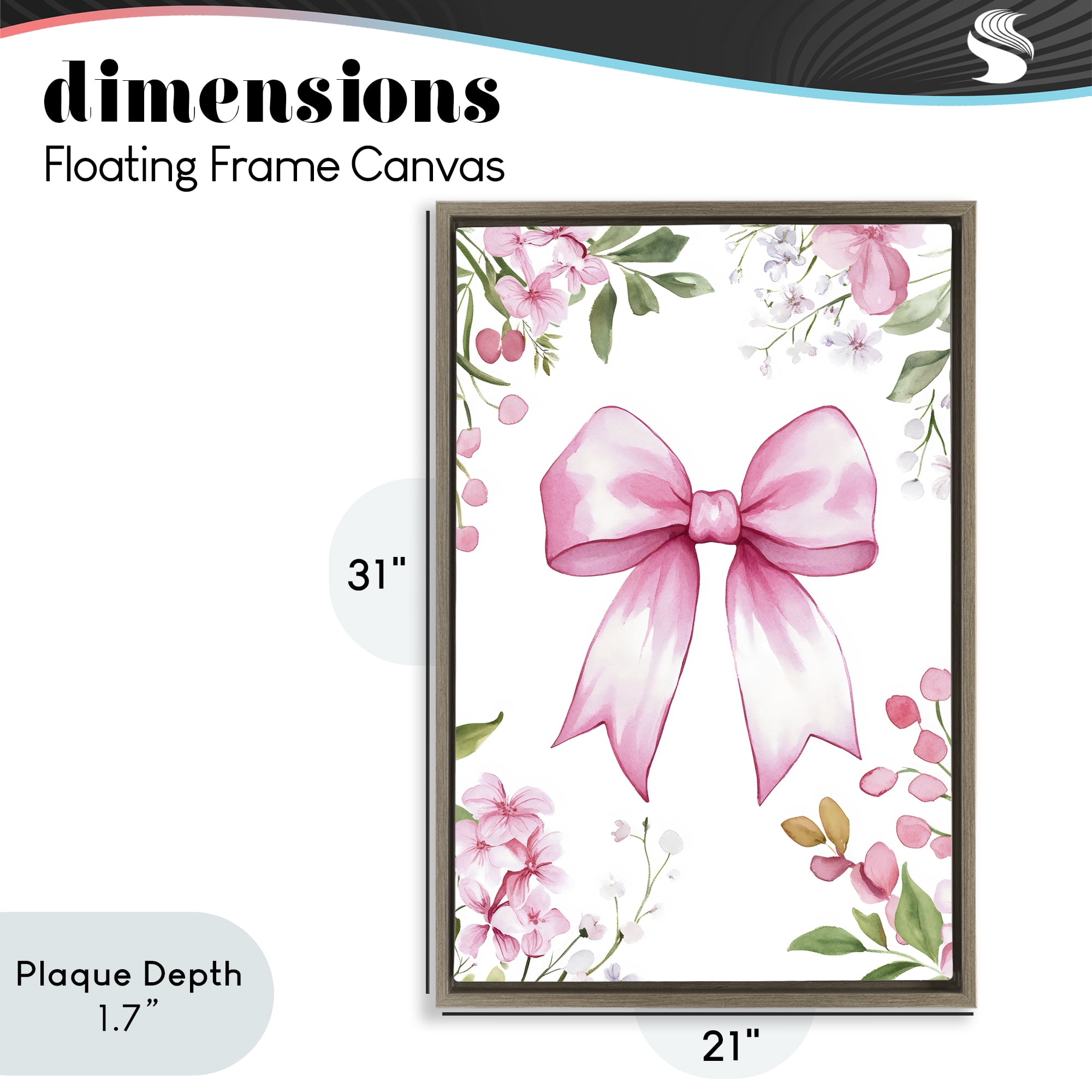Stupell Industries Whimsical Floral Bow Pink Brown Framed Floater Canvas Wall Art, design by Creative Studio