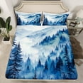 thumbnail image 2 of Manfei Jungle Tree Twin Sheet Sets for Adult, Rustic Farmhouse Twin Fitted Sheet, Blue Watercolor Artwork Flat Sheet, Super Cozy Room Decor, 3-Piece, 2 of 7