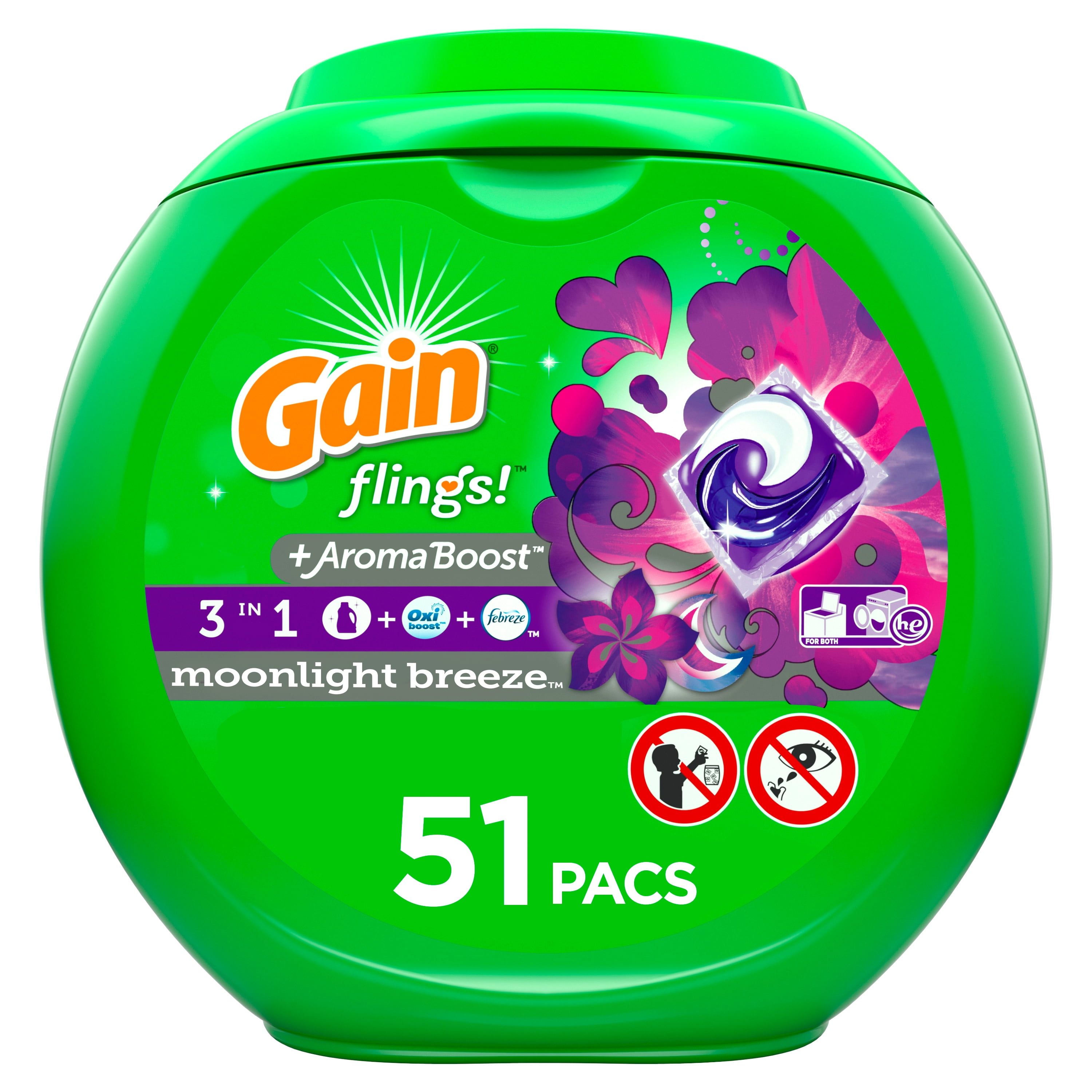 Gain Flings Moonlight Breeze, Laundry Detergent Pacs, 51 ct. Walmart
