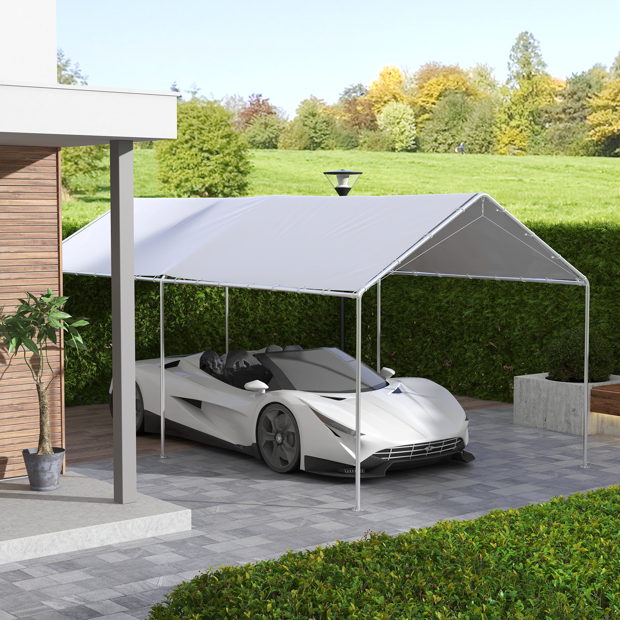 Homiyad 10 x 20ft Carport Roof, UV Resistant Canopy Replacement Cover with Ball Bungee Cords, White
