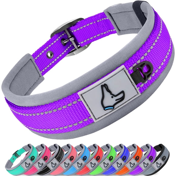 Collar para perro Joytale acolchado de neopreno ajustable reflectante morado