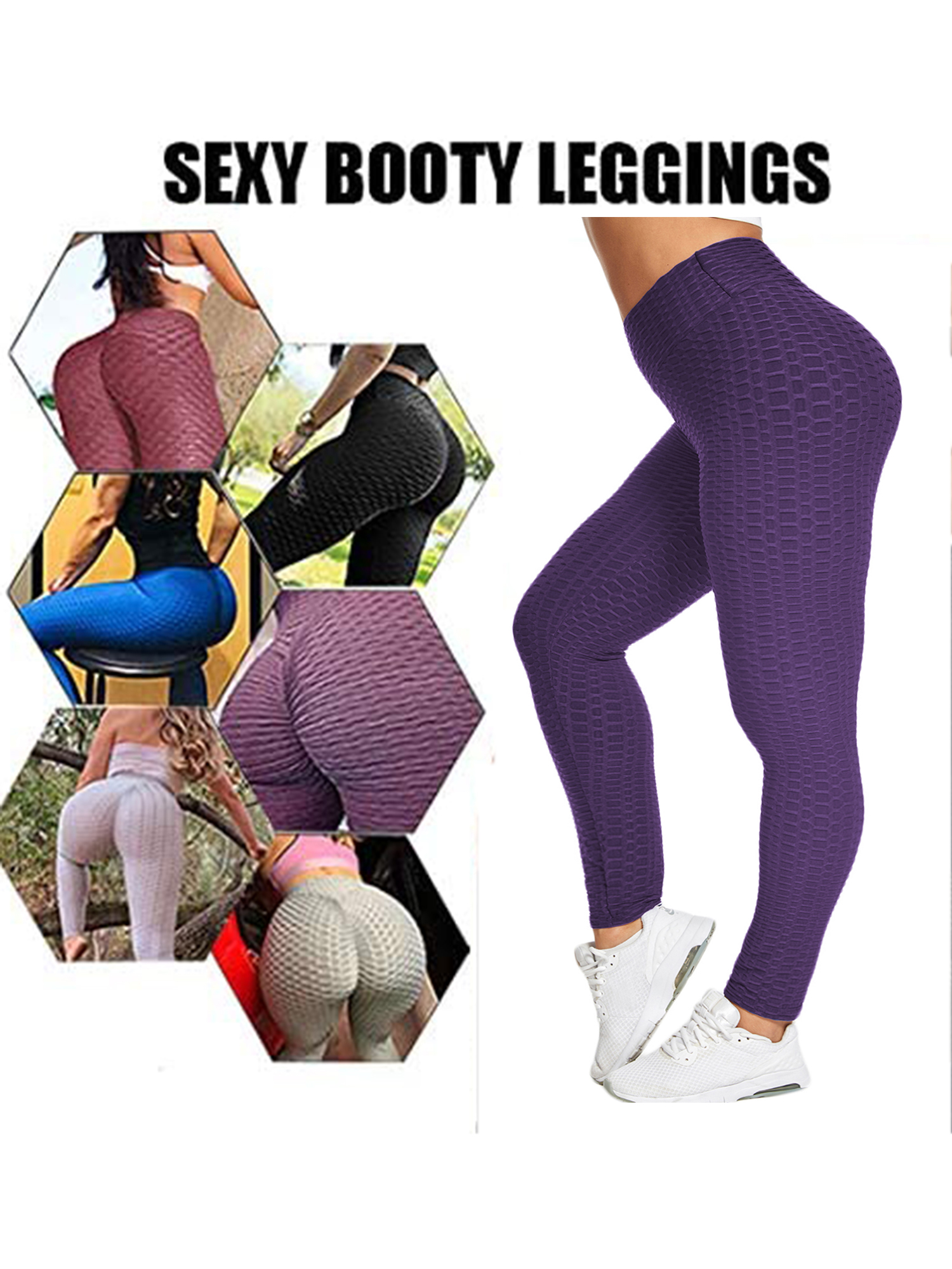LELINTA Women's High Waist Yoga Pants Textured Ruched Butt Lifting Leggings  Workout Tummy Control Sport Tights 