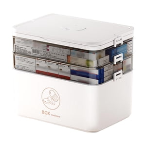 LAILLSH 3-Tier Organisateur de cabinet de médecine avec poignée en cuir, trousse de premiers soins en plastique vide, boîte de rangement polyvalente avec un organisateur de pilule hebdomadaire portable pour les urgences familiales - 2025 Nouvelle arrivée