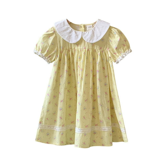 Robes de Printemps pour Petites Filles Robe Trapèze à Volants Robe Évasée pour Fille Manches Courtes Robe Mignonne Robe de Princesse pour Filles