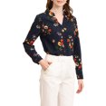 thumbnail image 6 of MODA NOVA Juniors Button Down V Neck Long Sleeve Floral Blouse Dark Blue S, 6 of 7