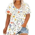 thumbnail image 2 of Horkkom Plus Size Tops for Women V Neck Floral Print Short Sleeve Shirts Summer Loose Comfy Blouses, 2 of 5