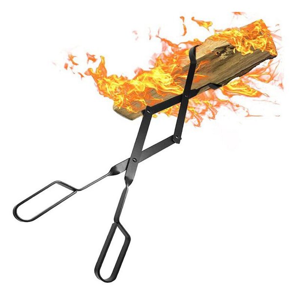 Pinzas para madera de chimenea de 66 cm con mangos resistentes, pinzas para fuego para estufas de leña de interior, pinzas para madera de hierro forjado, pinzas para troncos de madera para exteriores,