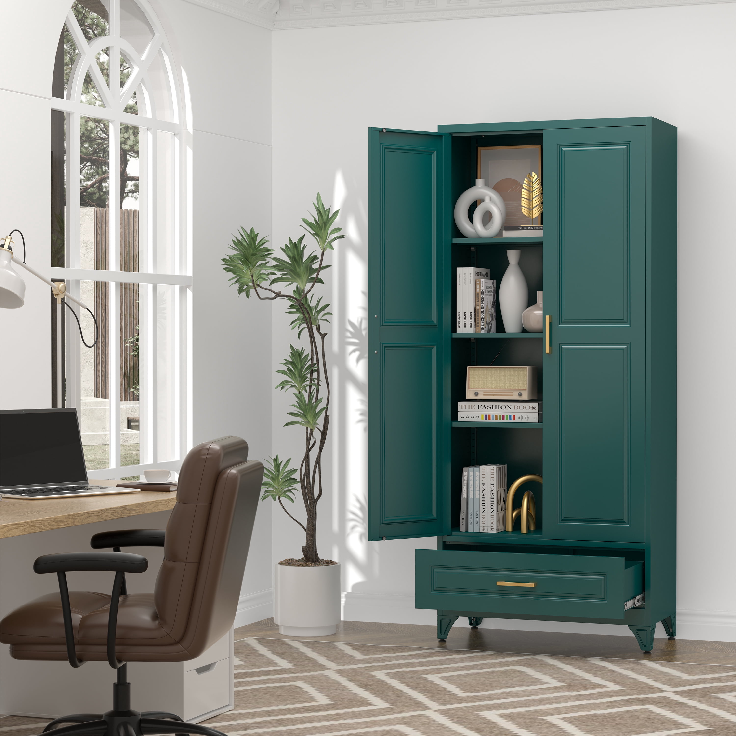 Polup 75"H Kitchen Pantry Cabinet with Drawer, Green Metal Storage Cabinets with Doors, Kitchen Pantry Cabinet, Adult, Food Cupboard with Doors