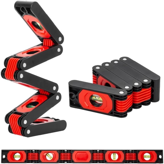 Folding Level, Multi-Angle Magnetic Level Ruler with 5 Hinged Sections, 4 Bubble Vials for 0°/45°/90° Reading, Compact Foldable Tool for Woodworking, Carpentry and DIY