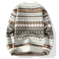 thumbnail image 5 of Retro Jacquard Knit Sweater Men Winter Striped Graphic Sweater Color Beige Size M, 5 of 9