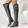 thumbnail image 4 of Leozcaa Western Cowboy Boots for Women Over the Knee Booties Pointed Toe Adjustable Thigh High Cowgirl Boots, 4 of 9