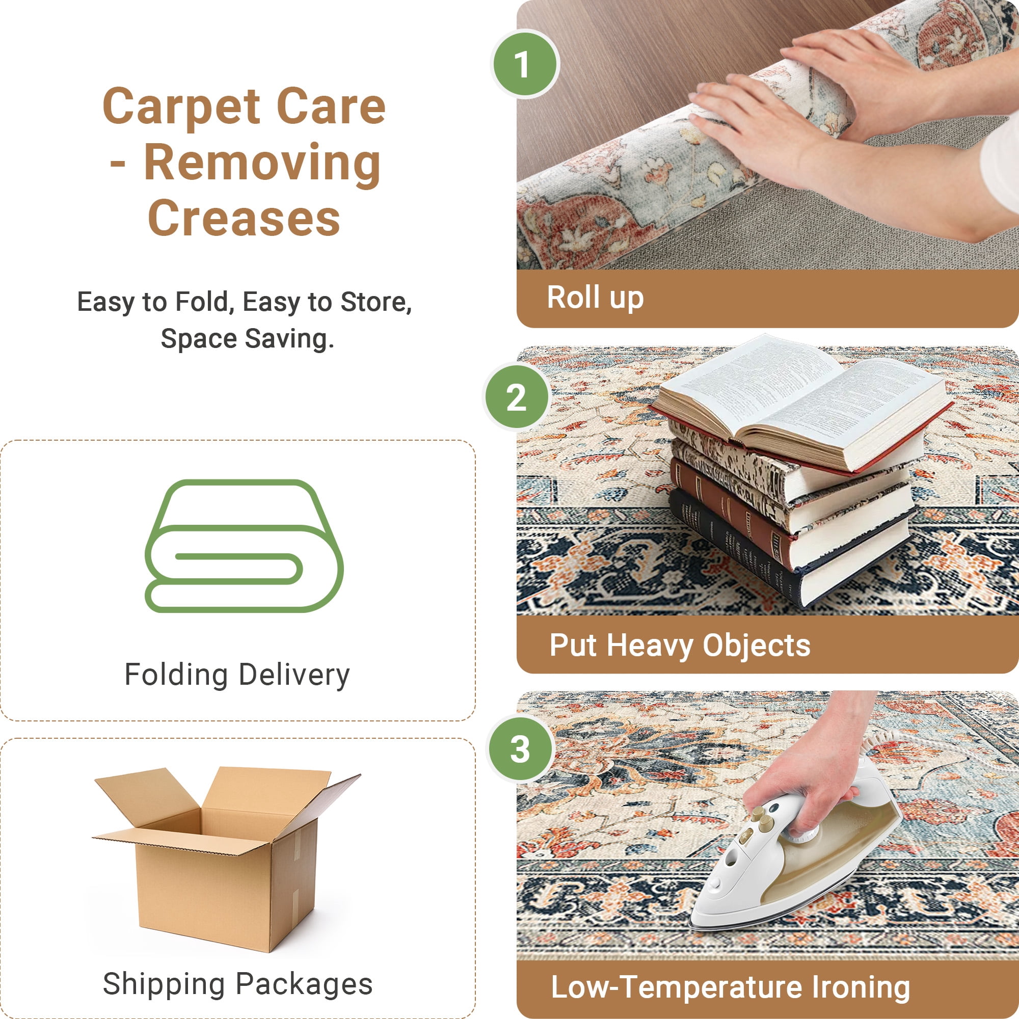 NewBuros 6'x9' Washable Area Rug for Living Room, Non Slip Vintage Distress Print Pattern Floral Rug, Soft Low Pile Indoor Carpet for Bedroom Dining Room, Beige Colorful