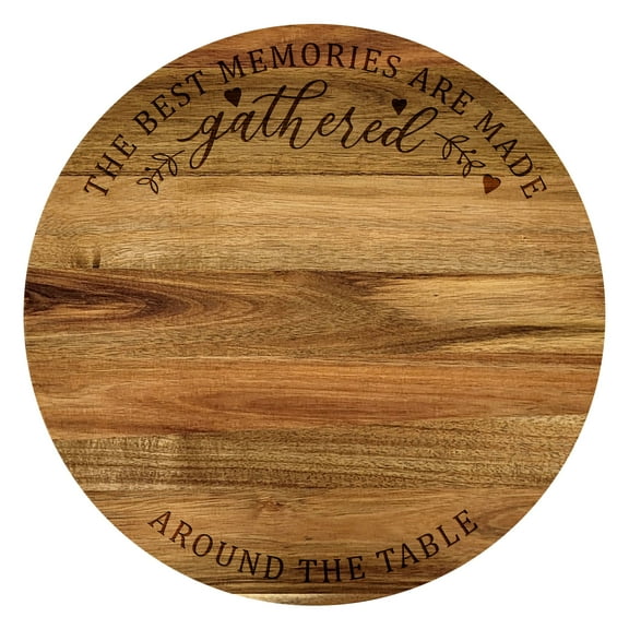 Gathered Memories Round Wooden Serving Board – Engraved Charcuterie Board for Home and Family