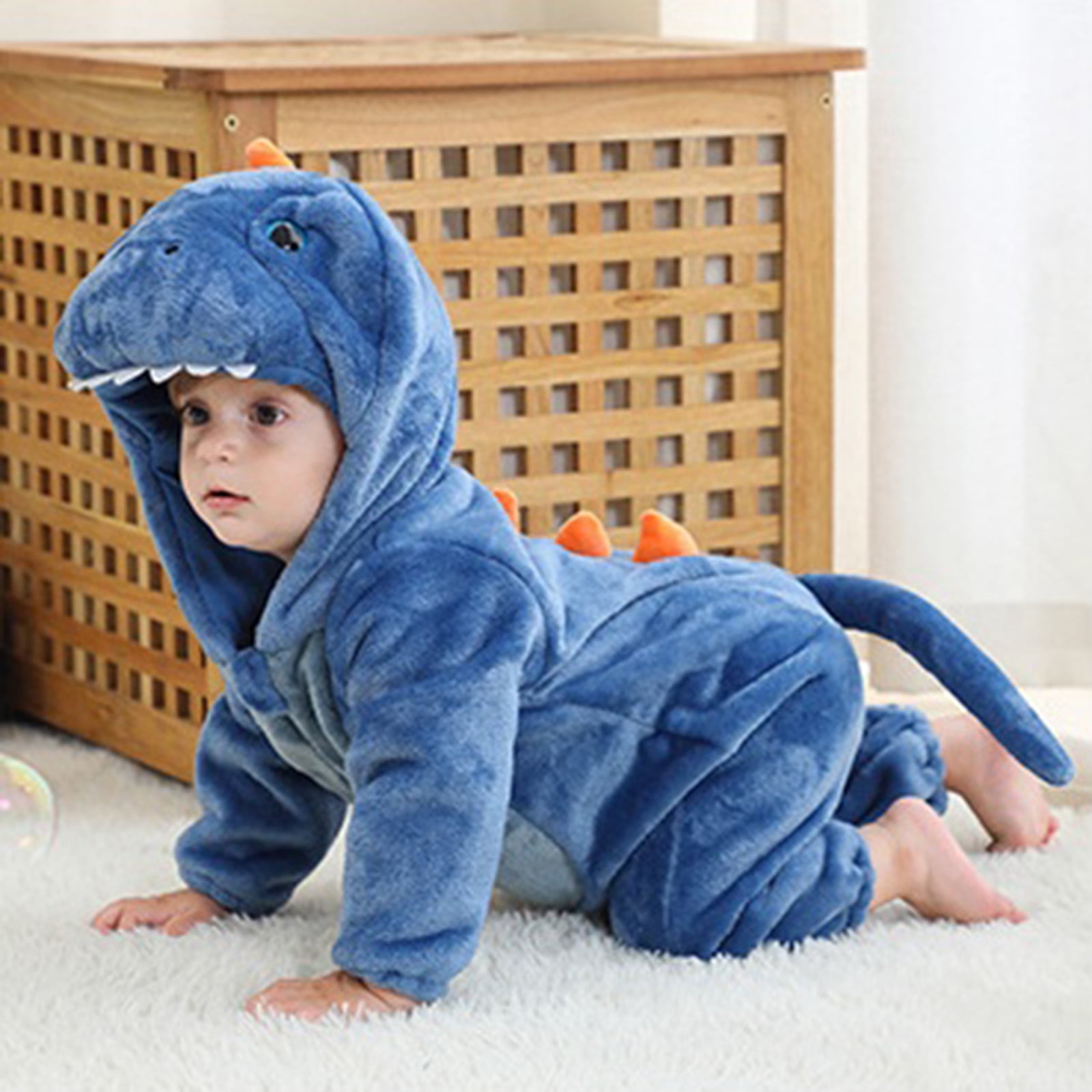 Toddler Boys Onesies Cute Cartoon Animal Hooded Romper Fall Winter Thicken Warm Fuzzy Long Sleeve Overall Unisex Pajamas Cute One-Piece Playsuits For Babys