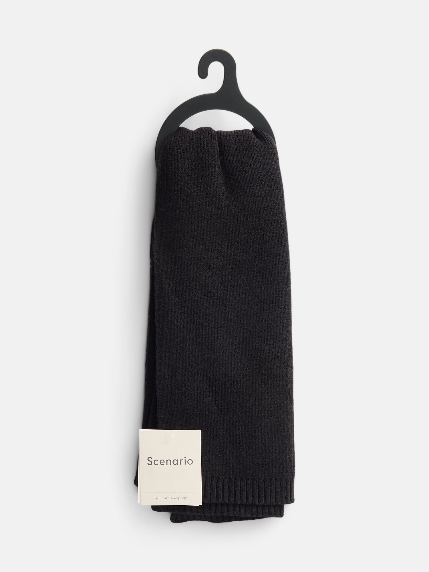 Scenario Women's Knit Oblong Scarf with Ribbed Trim, Black Soot