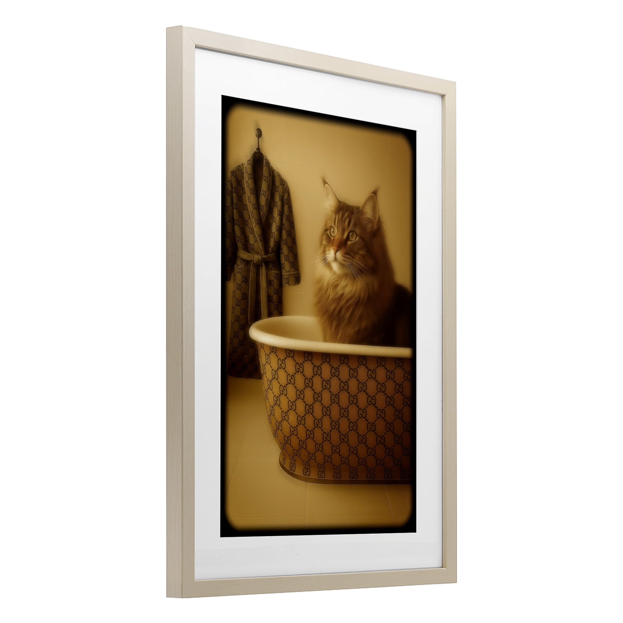 Stupell Industries Couture Main Coon in Luxury Tub Birch Framed Print Under Glass, design by Grotto Studios