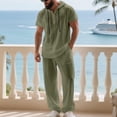 thumbnail image 5 of Hinvhai Linen 2 Piece Sets for Men Button Down Linen Shirts with Hood and Beach Pants Loose Fit Casual Vacation Outfits Army Green XXXL(XXXL), 5 of 9