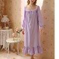 thumbnail image 4 of Previn Women's Cotton Victorian Nightgown Cute Pajamas Dress Princess Summer Long Night Dress Vintage Short Sleeve Ruffle Comfy Soft Sleepwear Purple Small, 4 of 4