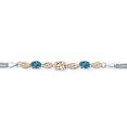 thumbnail image 2 of 925 Silver and 10K Yellow Gold Peach Morganite and London Blue Topaz and White Lab Grown Diamond Bracelet for Women (1.91 Cttw, Gemstone October Birthstone, Oval, Wheat Chain, 7 inches), 2 of 5