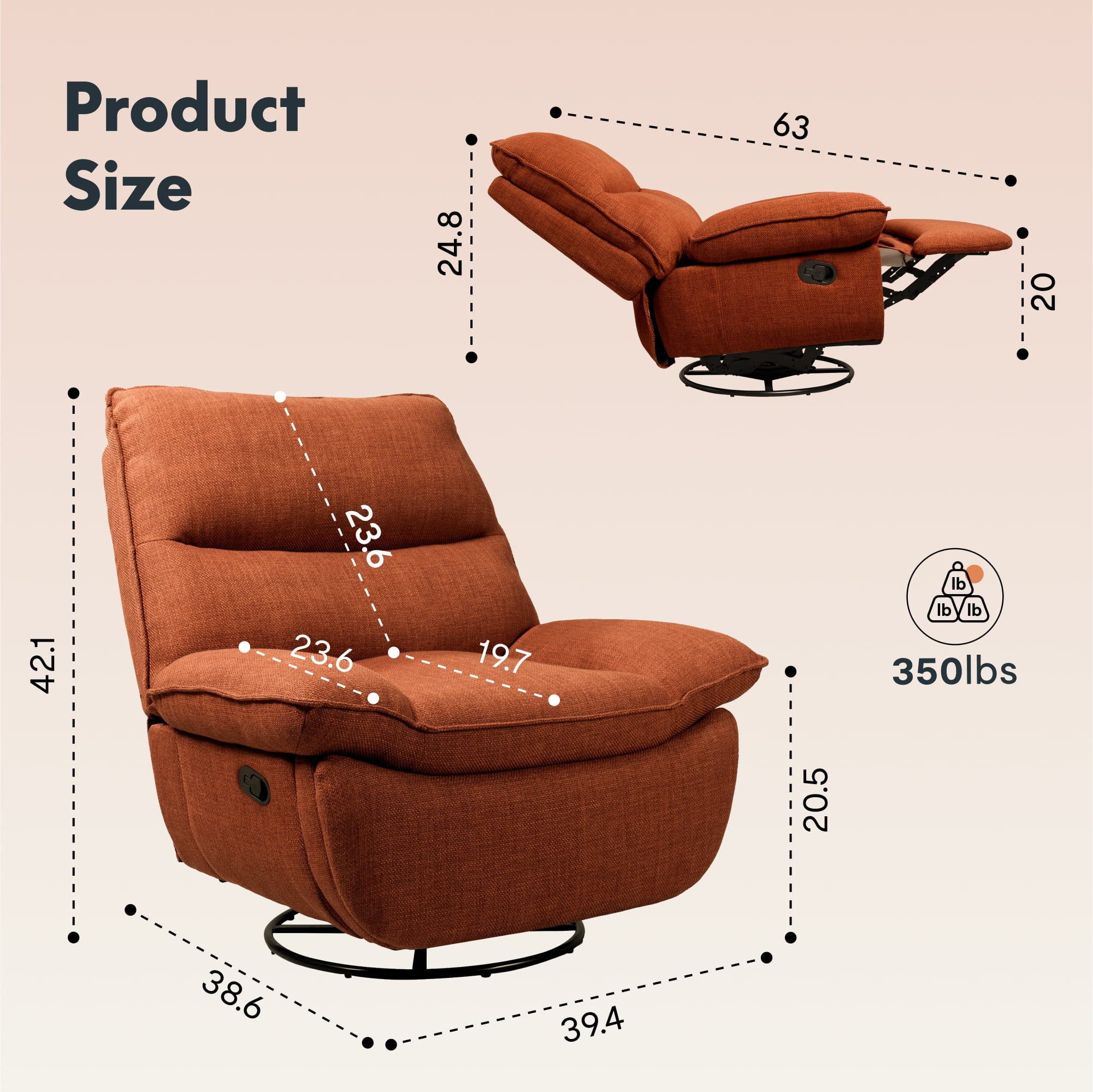 FLEXISPOT Swivel Recliner Chair, Oversize Glider Rocker Sofa with