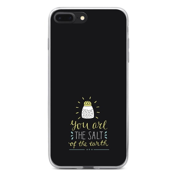 DistinctInk Clear Shockproof Hybrid Case for iPhone 7 PLUS / 8 PLUS (5.5" Screen) - TPU Bumper, Acrylic Back, Tempered Glass Screen Protector - You Are the Salt of the Earth - Black Yellow