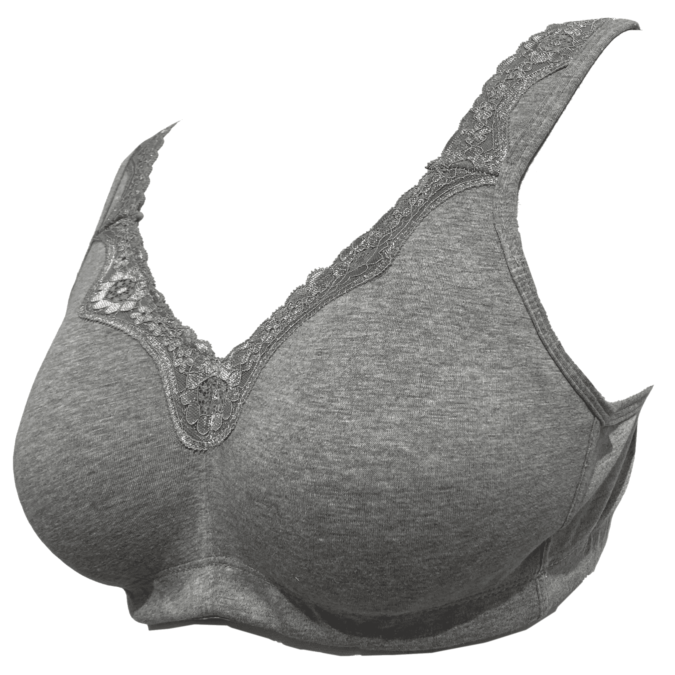BIMEI Women's Mastectomy Bra Lace Plus Size Full Coverage Non Padded Comfort Cotton Wirefree Bra with Pocket,Grey,36E