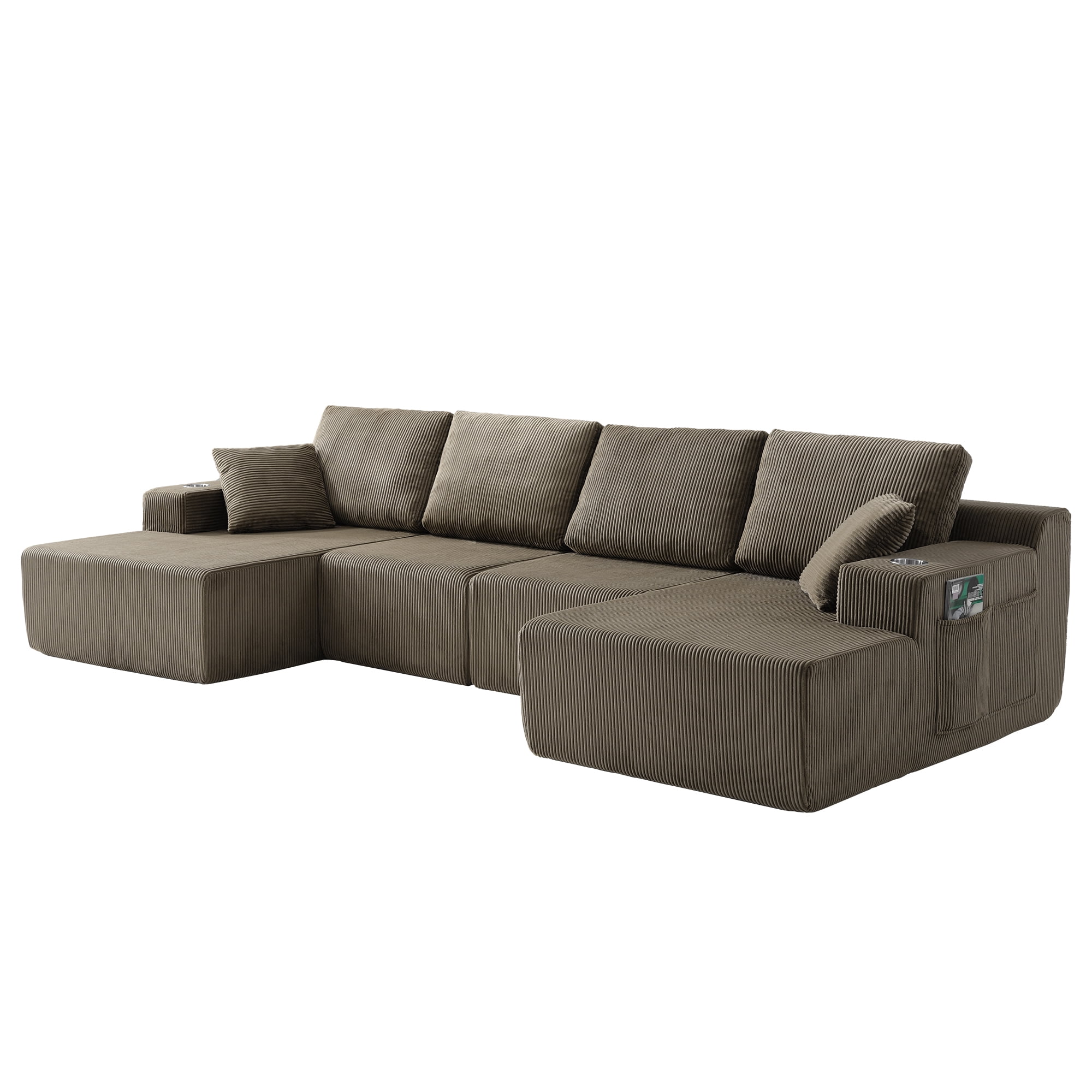 Leumius 130" U Shaped Sectional Couches with Chaise,Modern Deep Seat Boneless Corduroy Cloud Modular Sofa for Living Room,taupe