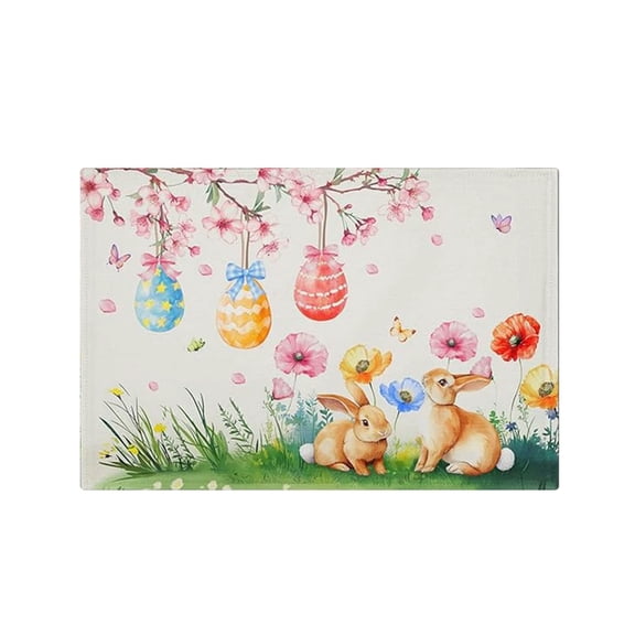 A Linen Placemats Set Of 6 Easter Bunny Egg Design Wipeable Heat Resistant Table Mat For Dining Room 12X18Inch