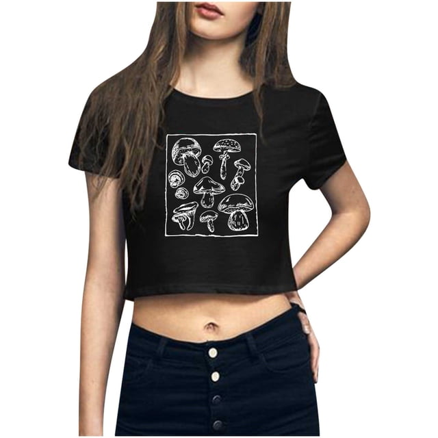 Heliisoer Hauts pour Femmes, Liquidation d'Été Mode Femme T-Shirt Court à Col Rond Imprimé Manches Courtes Haut Décontracté