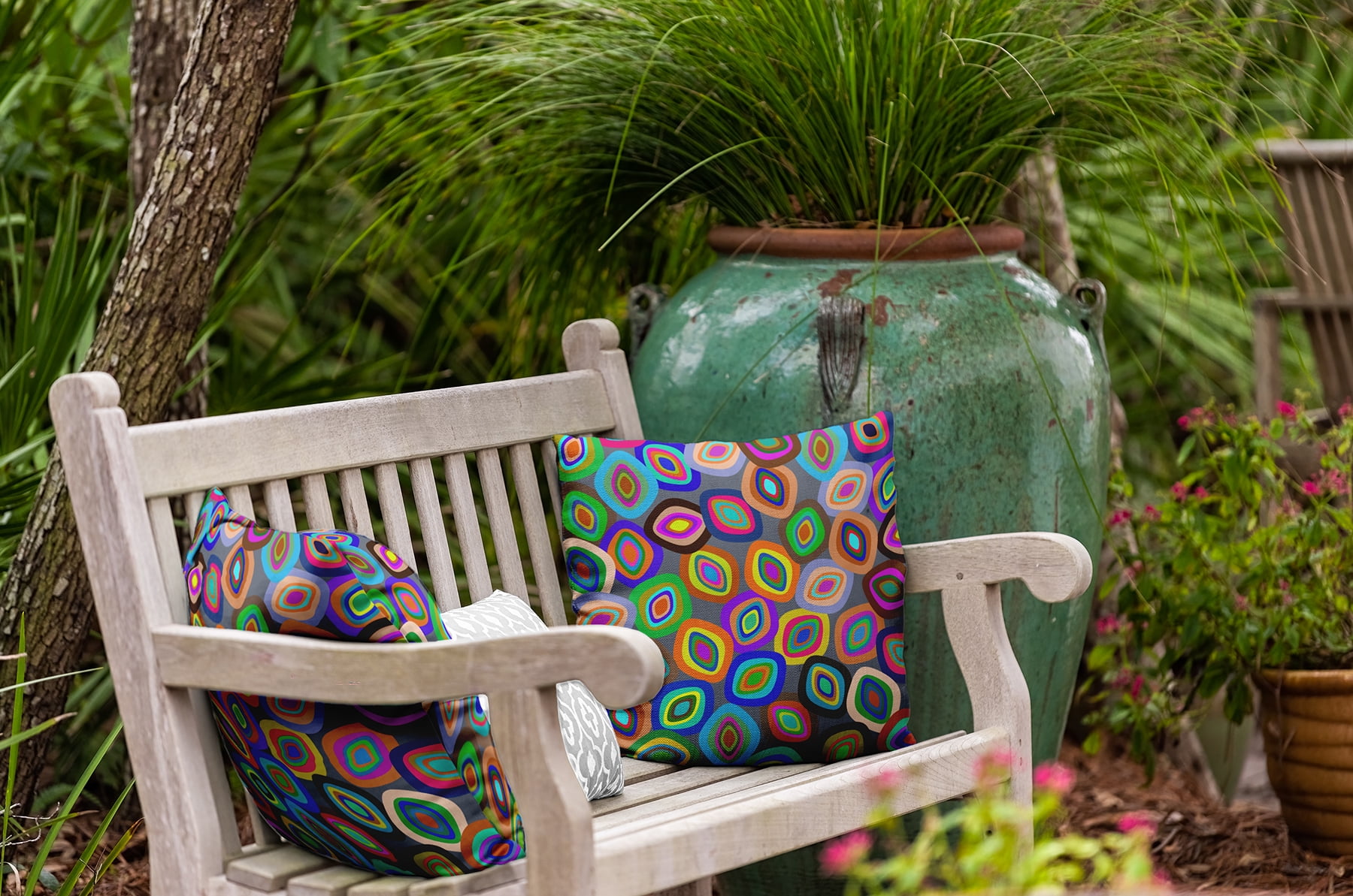 18" x 18" Simply Daisy Modern Leaf Pile Polyester Indoor/Outdoor Pillow, Multi Qty 1