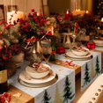 thumbnail image 3 of Christmas Trees Cotton Linen Table Runner for Dining Kitchen, Golden Green Xmas Tree Snowflake Wedding Outdoor Party Tablerunners Decoration, Dresser Scarf Coffee Tablecloth Runners 13x72 Inches, 3 of 9