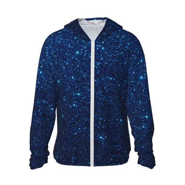 Balery Sparkling Blue Glitter Sudadera ligera de manga larga con capucha y protección solar UPF 50+ para hombre y mujer, ideal para pesca y running-Large