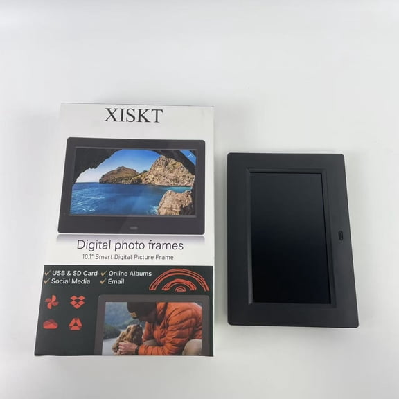 XISKT Digital photo frames,10.1” Smart Digital Picture Frame, Send Pics from Phone to Frames, WiFi, 8 GB, Holds 5,000 Pics, HD Touchscreen, Premium Black Wood