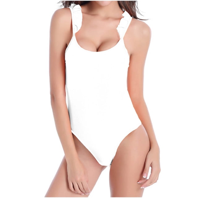 Moocorvic Women Lace-up Crew-Neck One Piece Swimsuits Backless Bathing Suits(White,XXL)