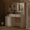thumbnail image 3 of Veanerwood Ensemble de Table Moderne avec Port USB, Lumières DEL, Miroir, Barre d'Alimentation, Blanc, 3 of 8