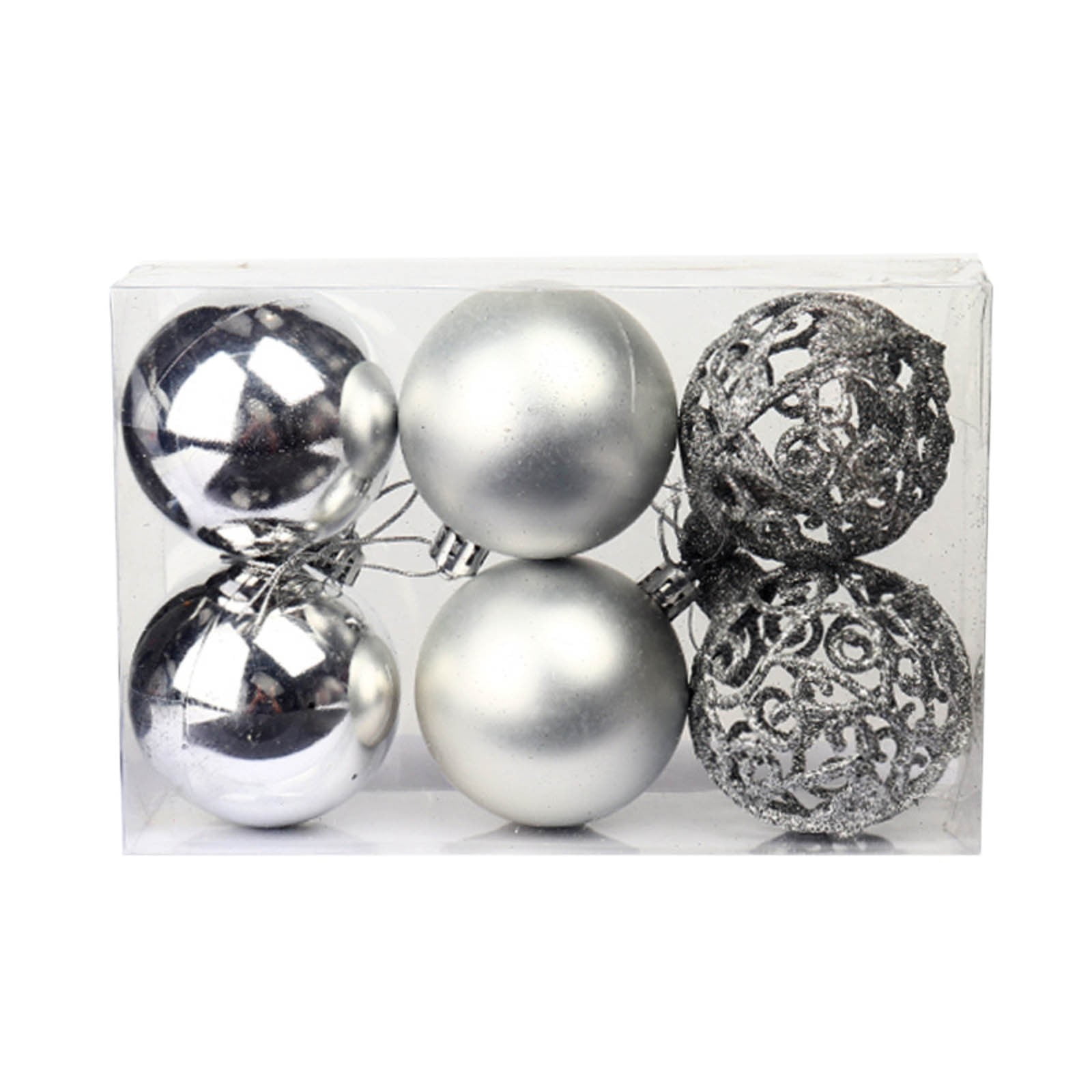 6PCS 8cm Silver White Painted Glitter Christmas Ball Ornament
