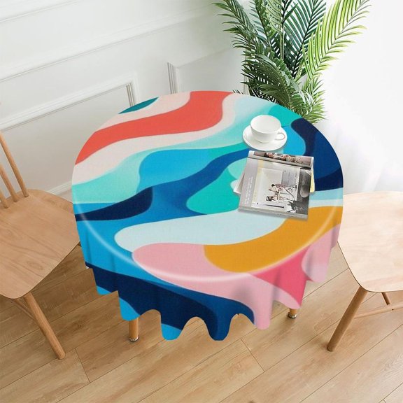 RKSupls 60 Inch Round Tablecloth, Colorful Wave Abstract Art Premium Polyester Straight Edge Wrinkle Resistant Washable Table Cover for Party Home Dining Decor