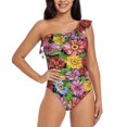 thumbnail image 2 of Picia Daisies Flowers Pattern Women's One Piece Swimsuits,One Shoulder Swimwear Asymmetric ,Ruffle Monokinis Bathing Suits,High Waisted Flattering Bathing Suits-XX-Large, 2 of 8